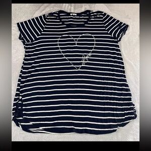 Maurices womens blue white striped Heart Love short sleeve tshirt plus size 3